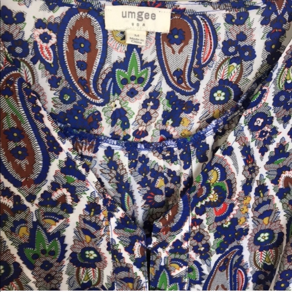 Umgee Paisley Blue Tassel Bell Sleeve Romper - Picture 5 of 8